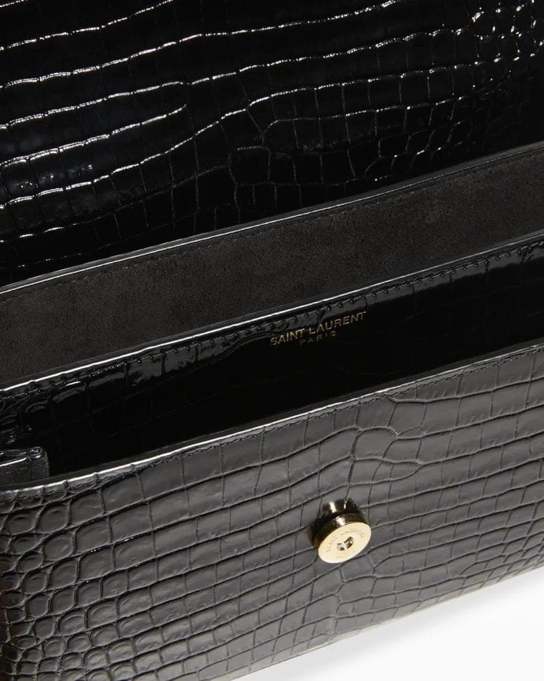 Saint Laurent Sunset Medium YSL Crossbody Bag-Croc-Embossed Leather