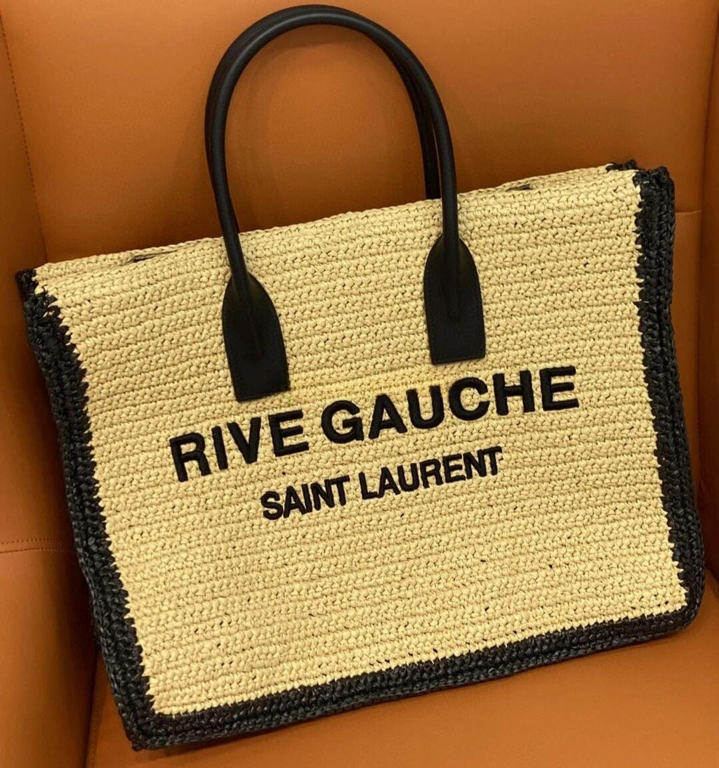 SAINTAURENT rive gauche tote bag in raffia and leather