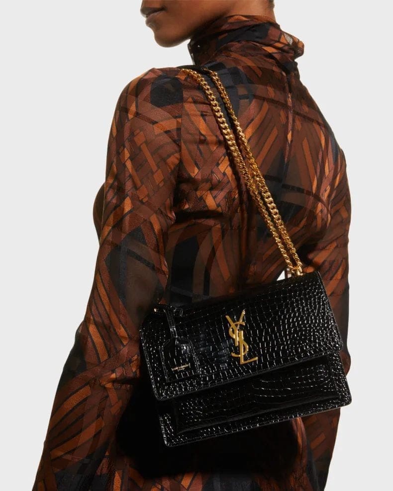 Saint Laurent Sunset Medium YSL Crossbody Bag-Croc-Embossed Leather