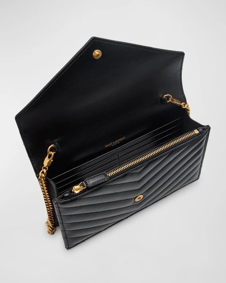 SAINT LAURENT Cassandre Envelope Chain matelassé textured-leather wallet