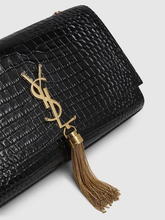 Saint Laurent Medium Kate Tassel Chain Bag In Black Crocodile Em