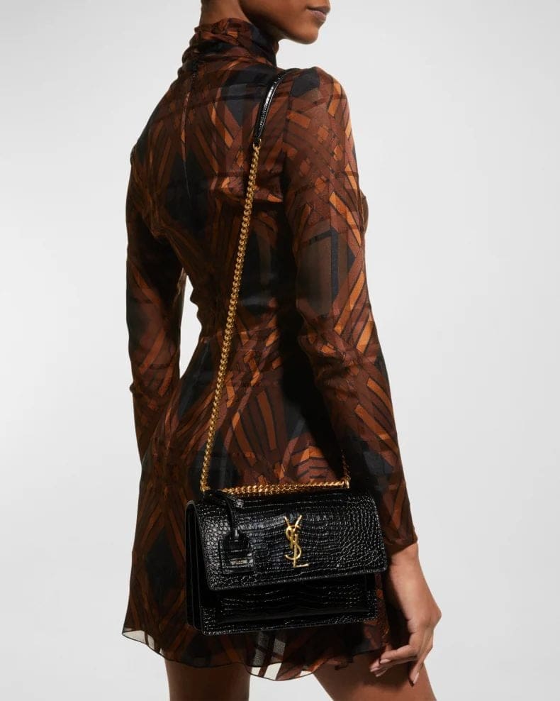 Saint Laurent Sunset Medium YSL Crossbody Bag-Croc-Embossed Leather