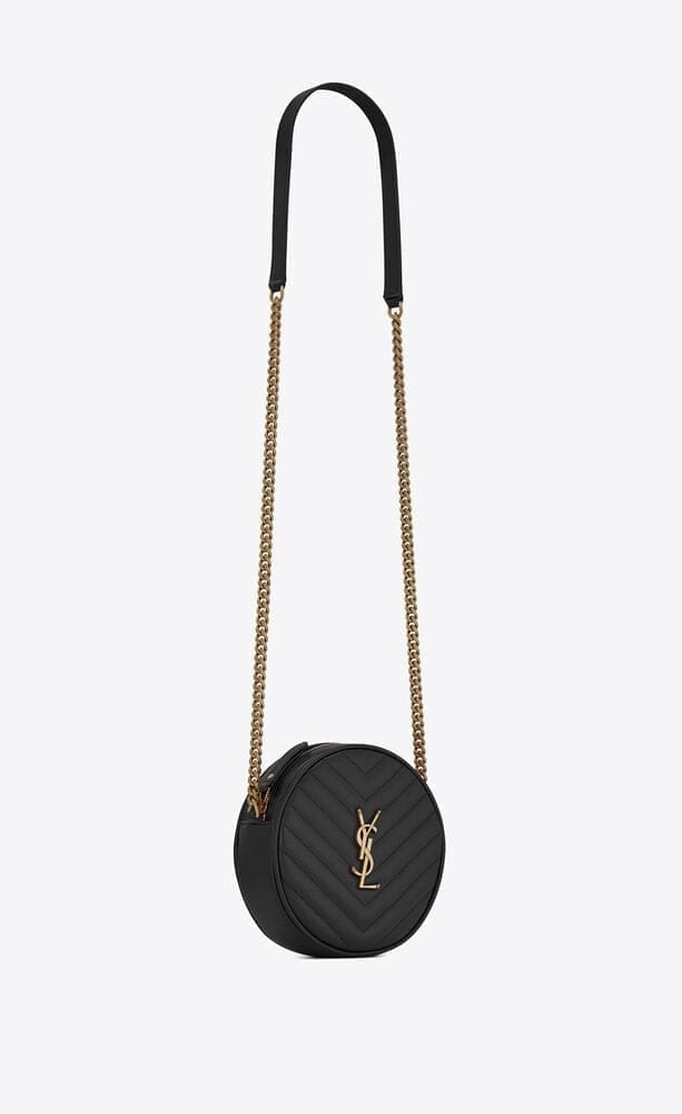 SAINT LAURENT VINYLE ROUND QUILTED GRAIN LEATHER ROUND BAG