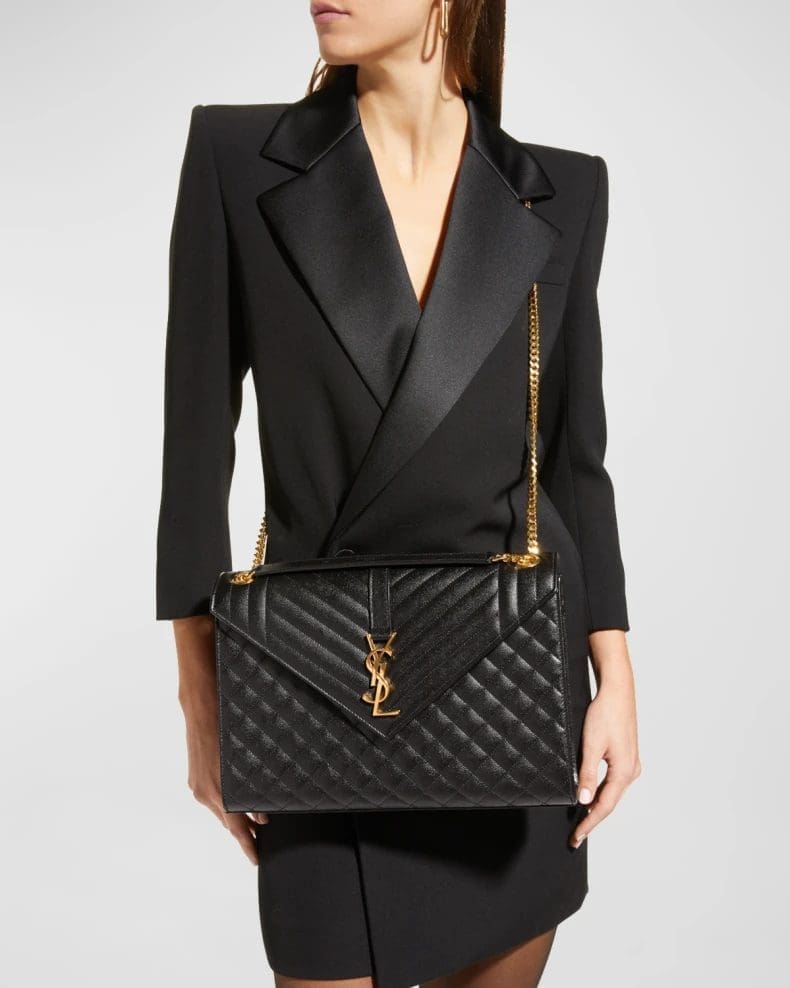 Saint Laurent Envelope Triquilt Large YSL Shoulder Bag in Grained Leather