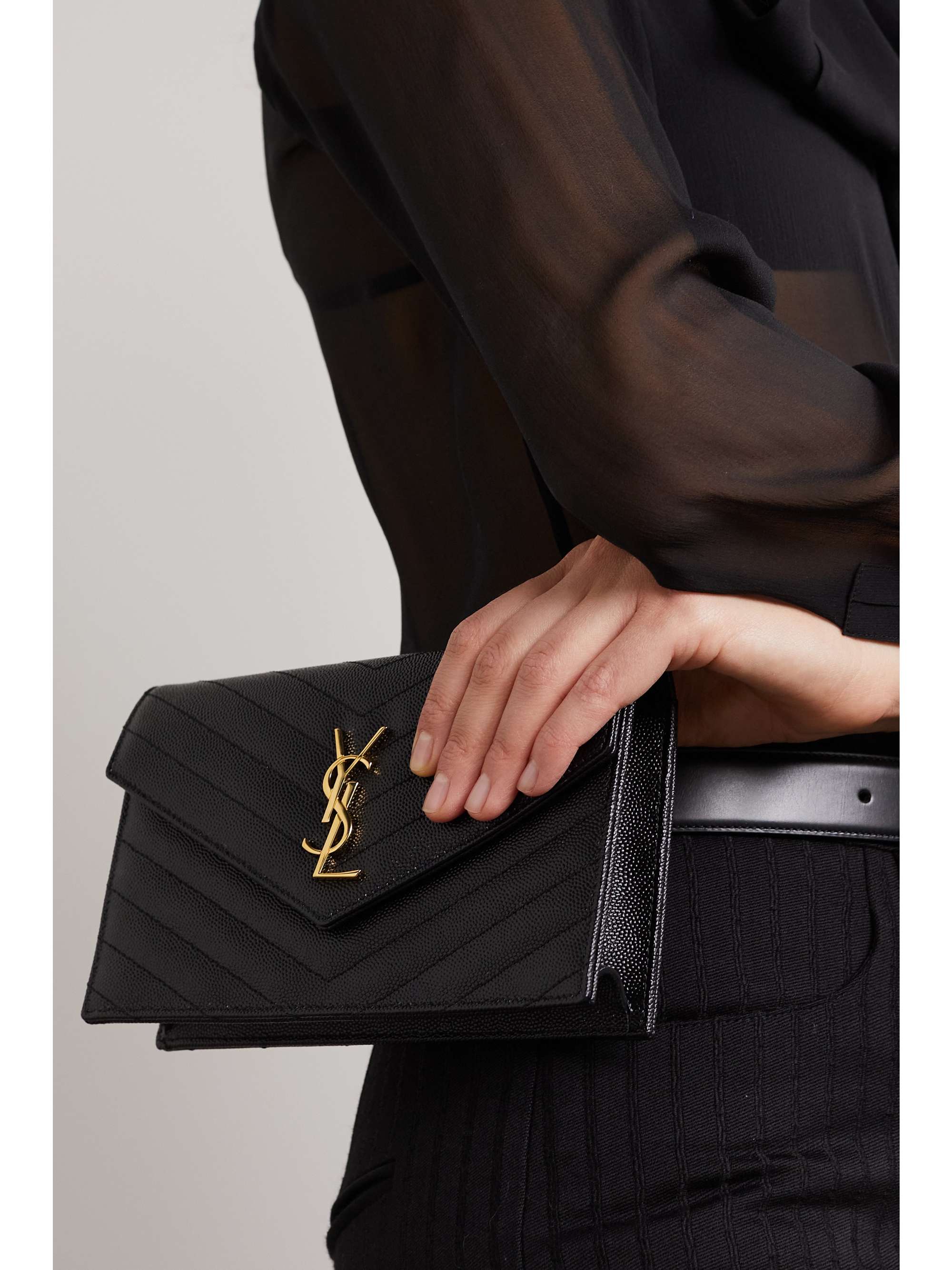 SAINT LAURENT Cassandre Envelope Chain matelassé textured-leather wallet