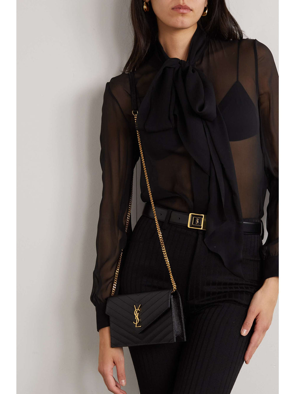 SAINT LAURENT Cassandre Envelope Chain matelassé textured-leather wallet