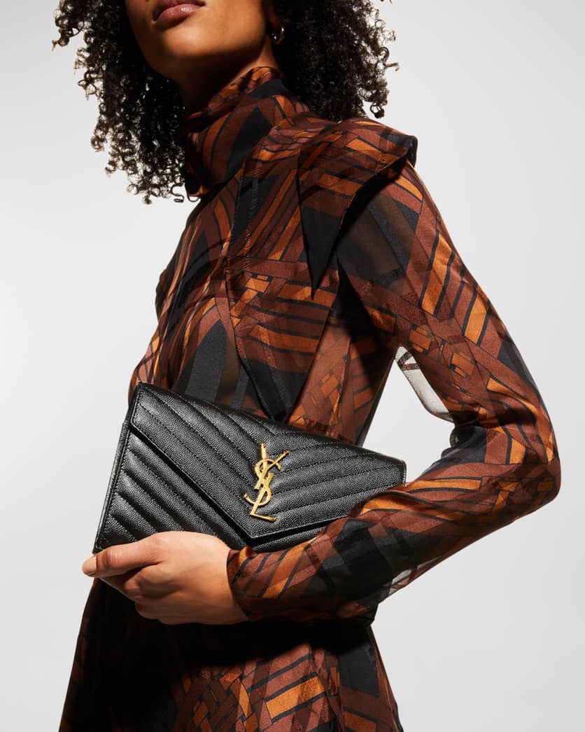 Saint Laurent YSL Monogram Large Wallet on Chain in Grained Leather