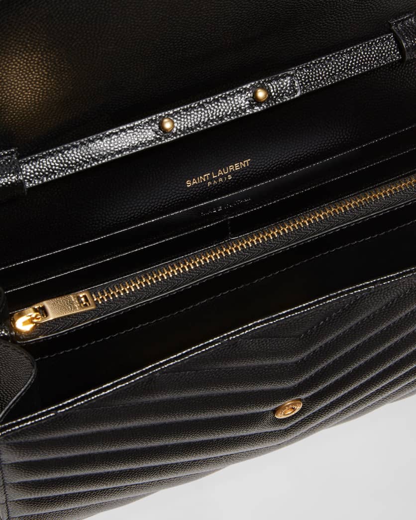 Saint Laurent YSL Monogram Large Wallet on Chain in Grained Leather