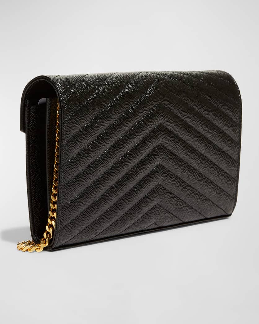 Saint Laurent YSL Monogram Large Wallet on Chain in Grained Leather