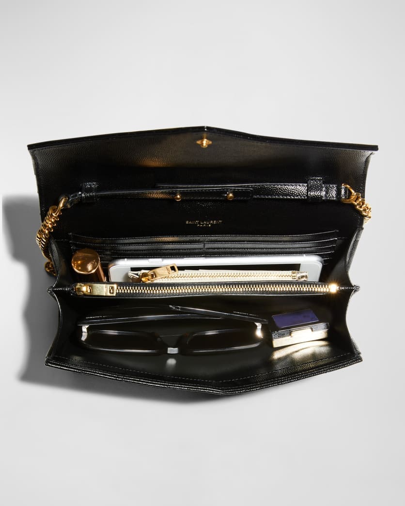 Saint Laurent YSL Monogram Large Wallet on Chain in Grained Leather