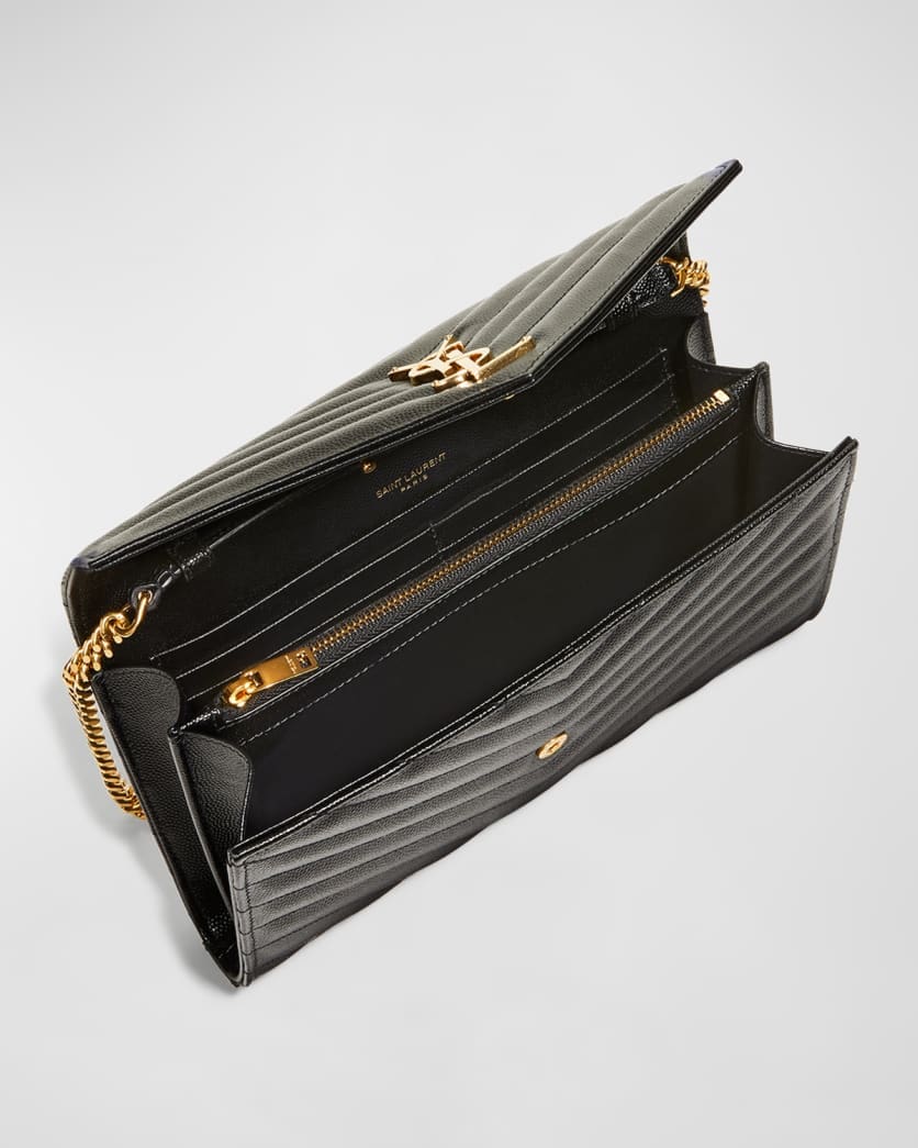 Saint Laurent YSL Monogram Large Wallet on Chain in Grained Leather