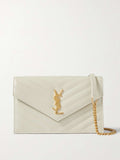 SAINT LAURENT Cassandre Envelope Chain matelassé textured-leather wallet