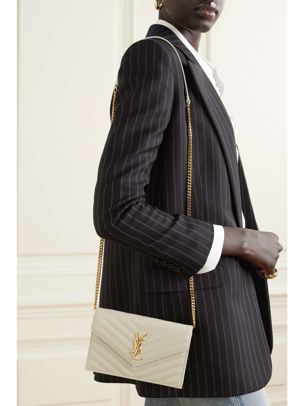 SAINT LAURENT Cassandre Envelope Chain matelassé textured-leather wallet