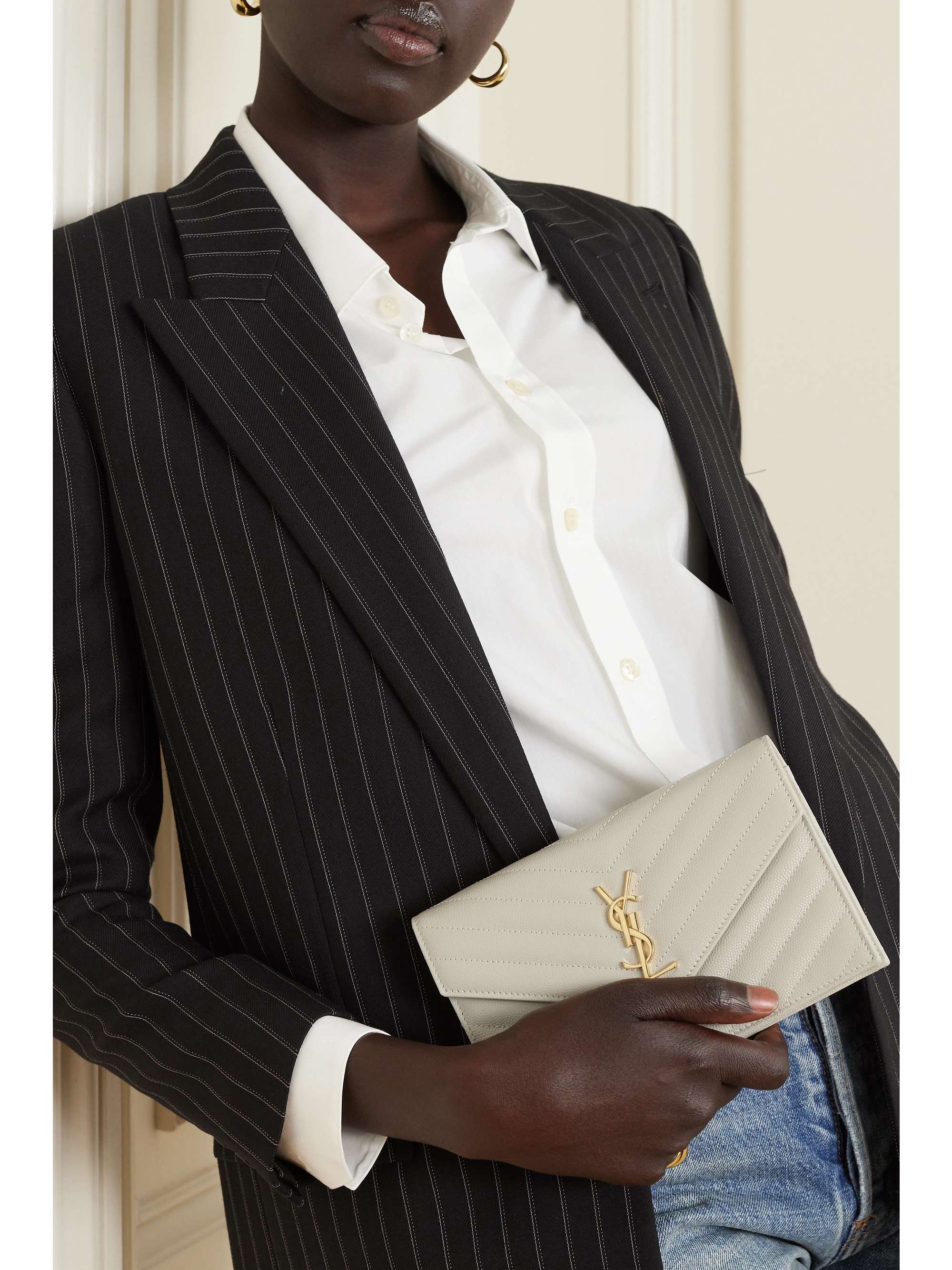 SAINT LAURENT Cassandre Envelope Chain matelassé textured-leather wallet