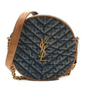 Saint Laurent  Denim Quilted Monogram Round Crossbody Bag Rodeo Blue Cinnamon
