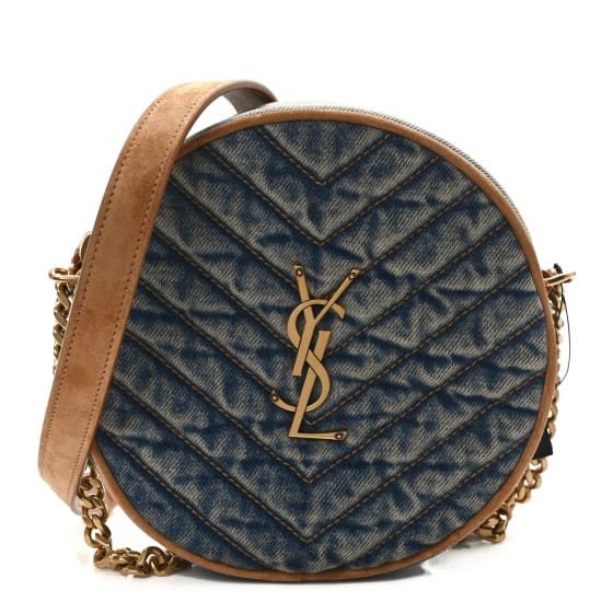 Saint Laurent  Denim Quilted Monogram Round Crossbody Bag Rodeo Blue Cinnamon