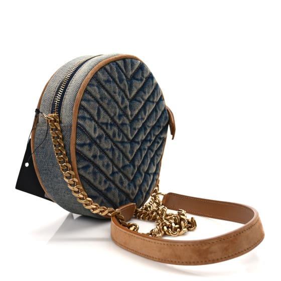 Saint Laurent  Denim Quilted Monogram Round Crossbody Bag Rodeo Blue Cinnamon