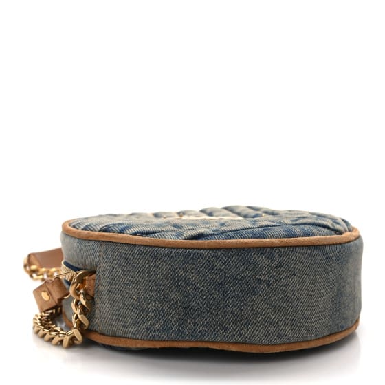 Saint Laurent  Denim Quilted Monogram Round Crossbody Bag Rodeo Blue Cinnamon