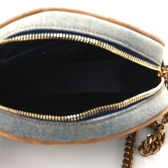 Saint Laurent  Denim Quilted Monogram Round Crossbody Bag Rodeo Blue Cinnamon