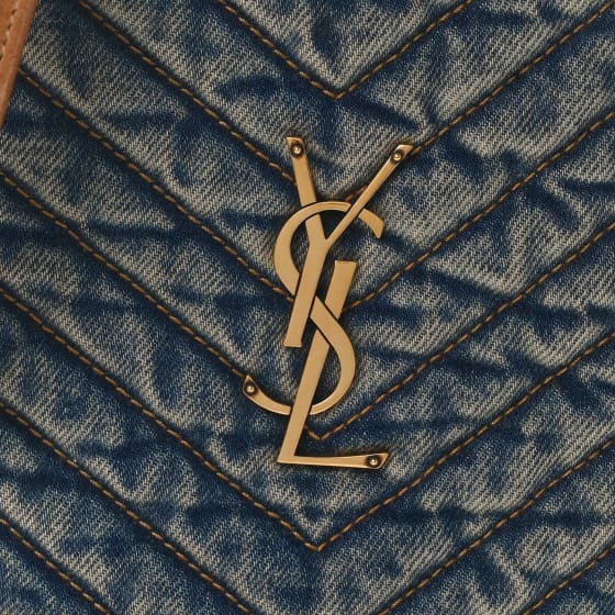 Saint Laurent  Denim Quilted Monogram Round Crossbody Bag Rodeo Blue Cinnamon