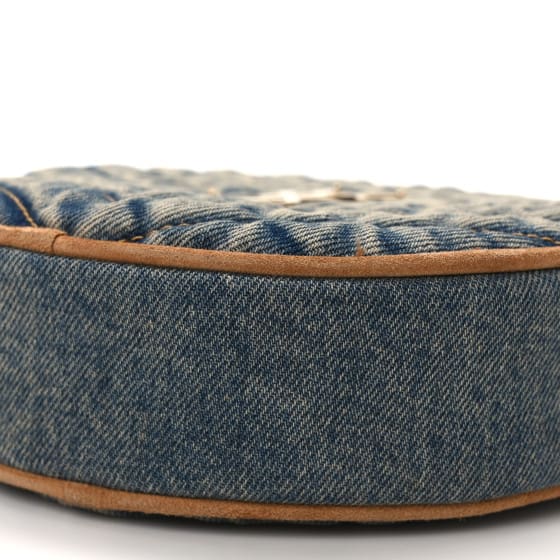 Saint Laurent  Denim Quilted Monogram Round Crossbody Bag Rodeo Blue Cinnamon
