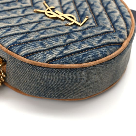Saint Laurent  Denim Quilted Monogram Round Crossbody Bag Rodeo Blue Cinnamon