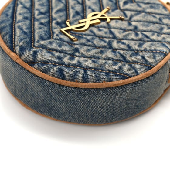 Saint Laurent  Denim Quilted Monogram Round Crossbody Bag Rodeo Blue Cinnamon