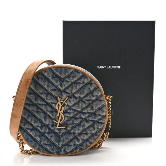Saint Laurent  Denim Quilted Monogram Round Crossbody Bag Rodeo Blue Cinnamon