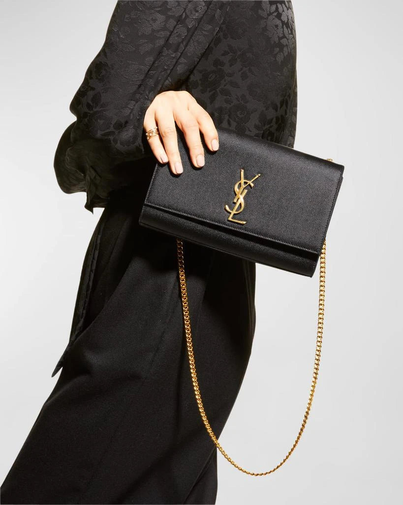 Saint Laurent Medium Kate Chain Bag In Black Textured Leather