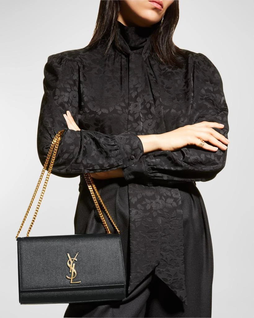 Saint Laurent Medium Kate Chain Bag In Black Textured Leather