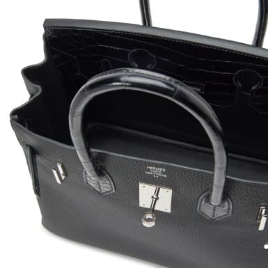 Hermès Black Togo and Shiny Niloticus Crocodile Touch Birkin 30 Palladium Hardware