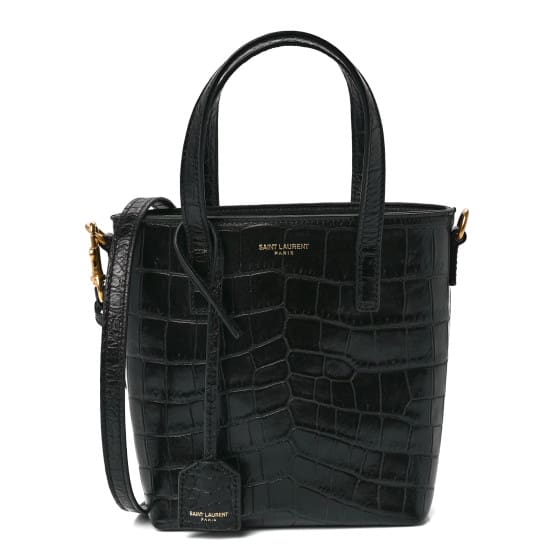 Saint Laurent  Calfskin Crocodile Embossed Paris Mini Toy Shopper Tote Black