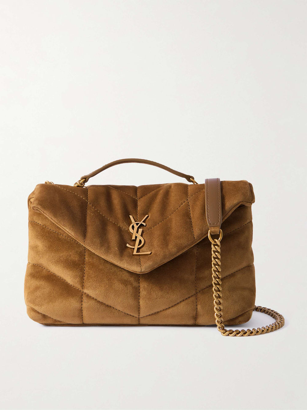 SAINT LAURENT Puffer Toy quilted leather-trimmed suede shoulder bag