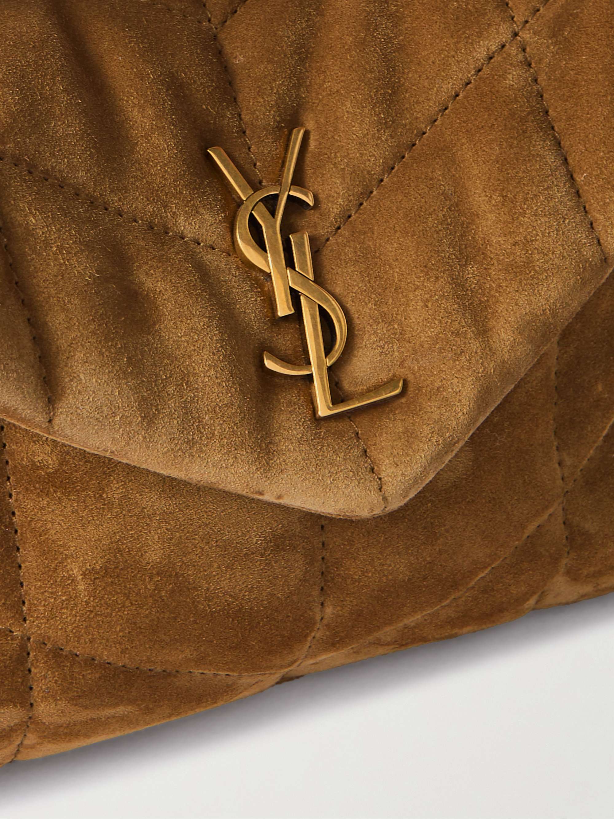 SAINT LAURENT Puffer Toy quilted leather-trimmed suede shoulder bag
