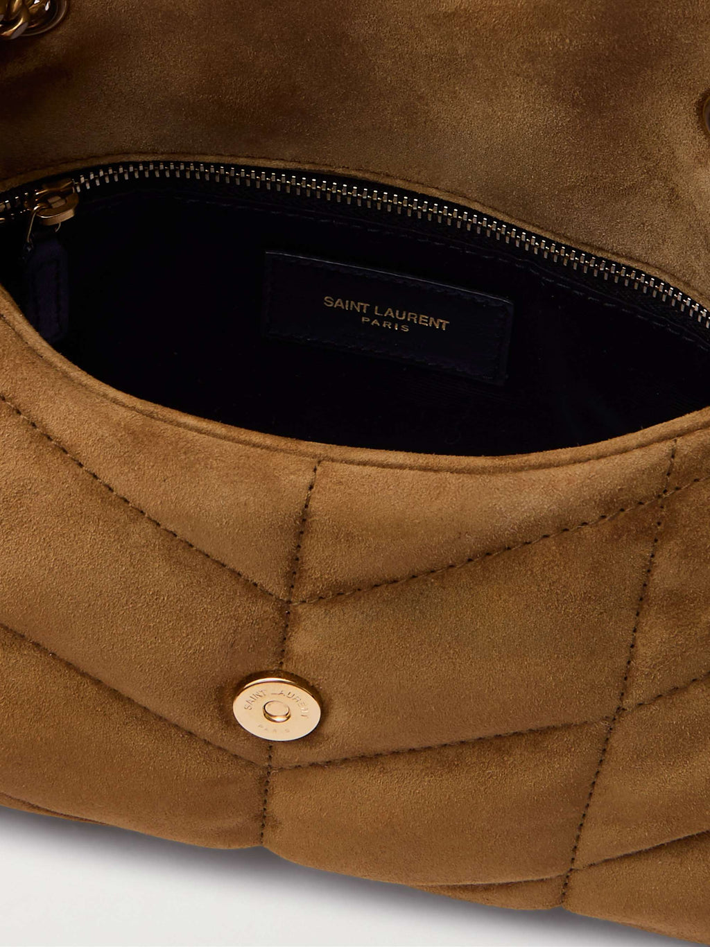 SAINT LAURENT Puffer Toy quilted leather-trimmed suede shoulder bag