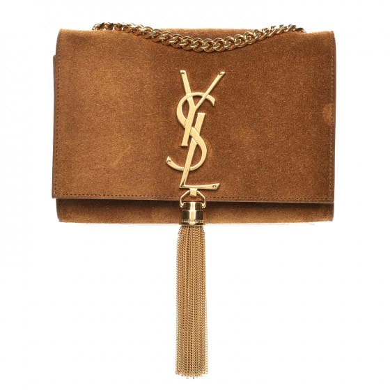 Saint Laurent  Suede Small Classic Monogram Kate Tassel Satchel Light Ochre