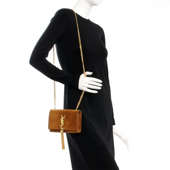Saint Laurent  Suede Small Classic Monogram Kate Tassel Satchel Light Ochre