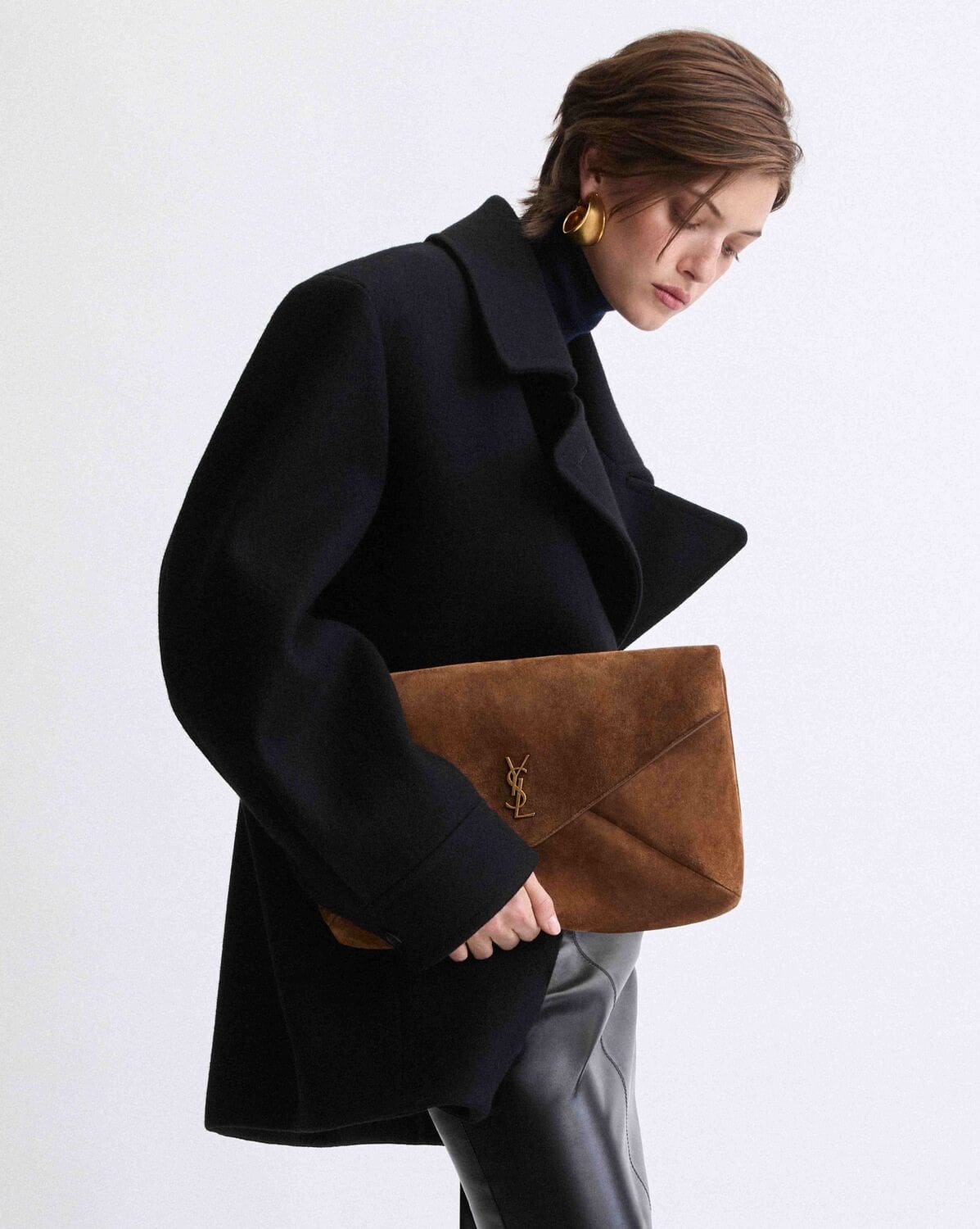SAINT LAURENT CASSANDRE XXL pouch on chain in suede