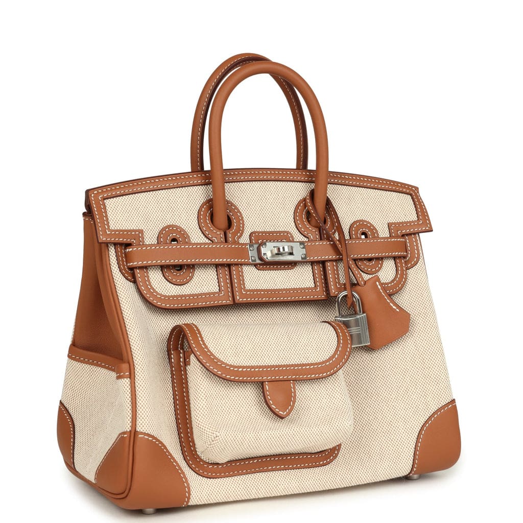 Hermès Birkin 25 Cargo Ecru-Beige Toile H and Gold Swift Palladium Hardware