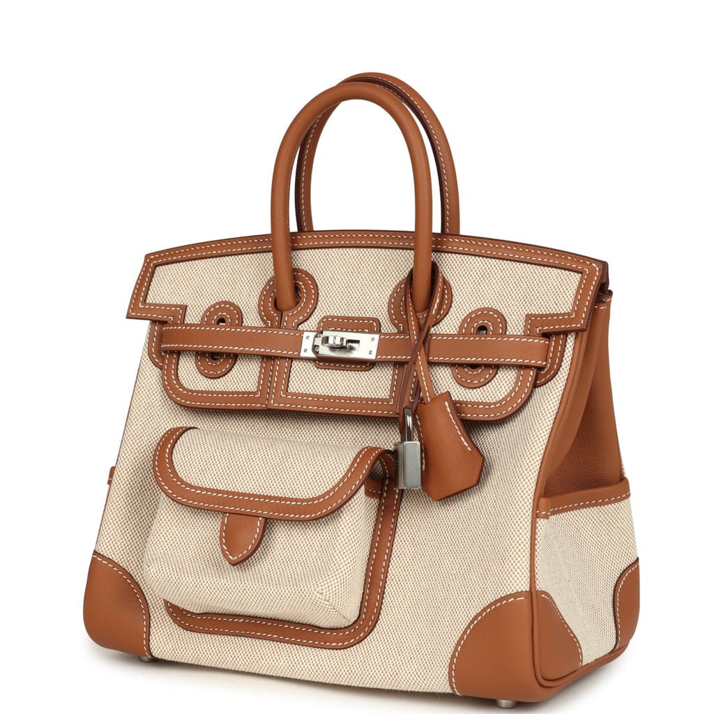 Hermès Birkin 25 Cargo Ecru-Beige Toile H and Gold Swift Palladium Hardware
