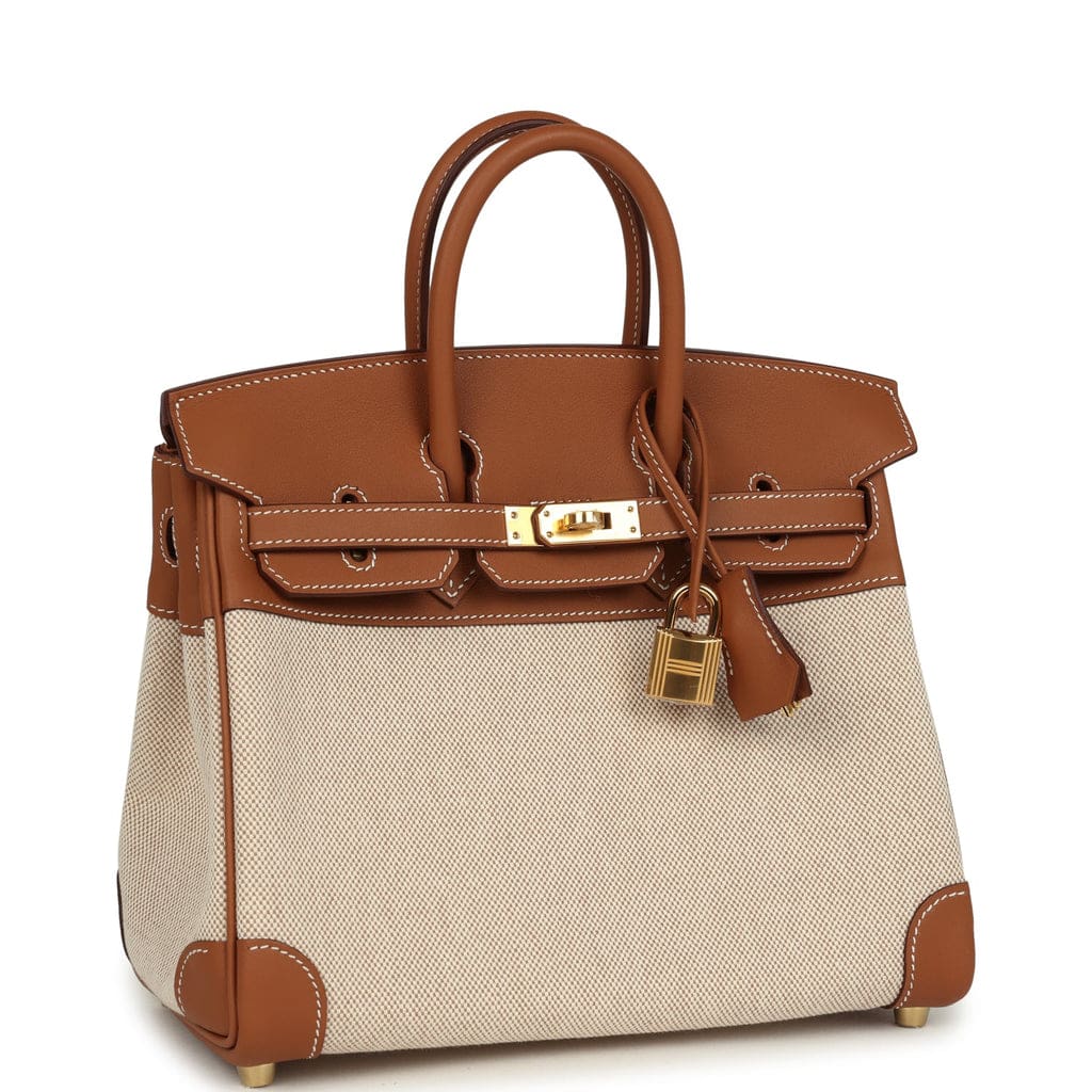 Hermès Birkin 25 Ecru and Gold Toile H Canvas and Gold Swift Gold Hardware