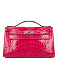 Hermès Rose Extreme Mini Kelly Pochette of Shiny Mississippiensis Alligator Palladium Hardware