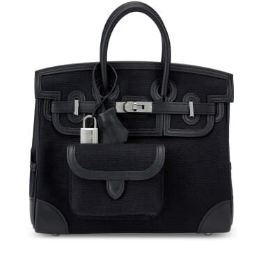 Hermès Limited Edition Black Swift and Canvas Cargo Birkin 25 Palladium Hardware