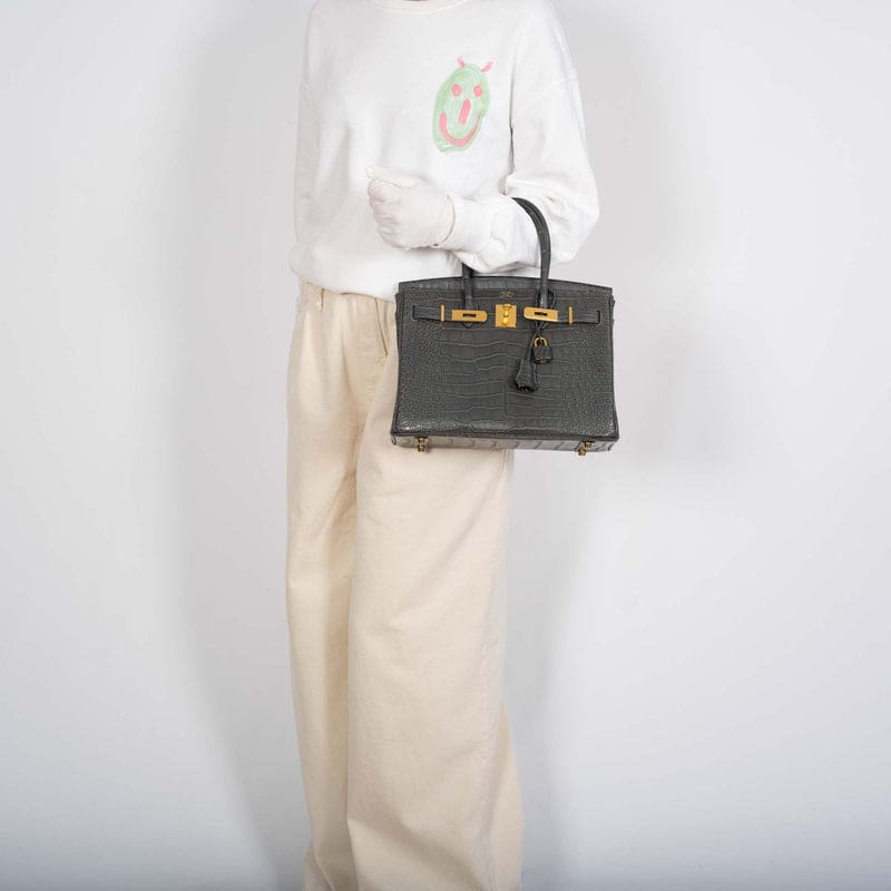 Hermès Birkin 30 Graphite Matte Alligator Gold Hardware
