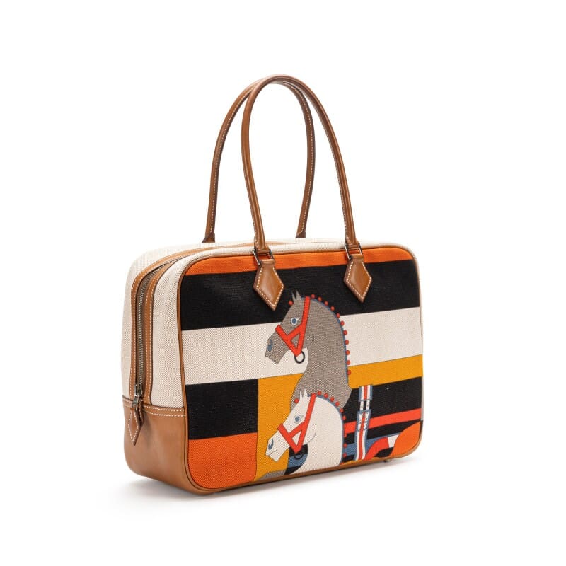 Hermès Multicolor Barenia and Rocobar Print Toile Plume 32 Palladium Hardware
