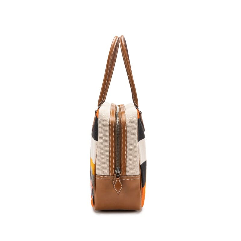 Hermès Multicolor Barenia and Rocobar Print Toile Plume 32 Palladium Hardware