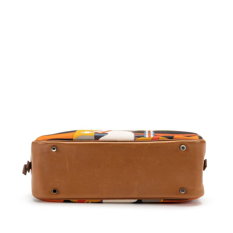 Hermès Multicolor Barenia and Rocobar Print Toile Plume 32 Palladium Hardware