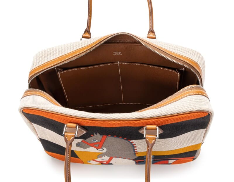 Hermès Multicolor Barenia and Rocobar Print Toile Plume 32 Palladium Hardware