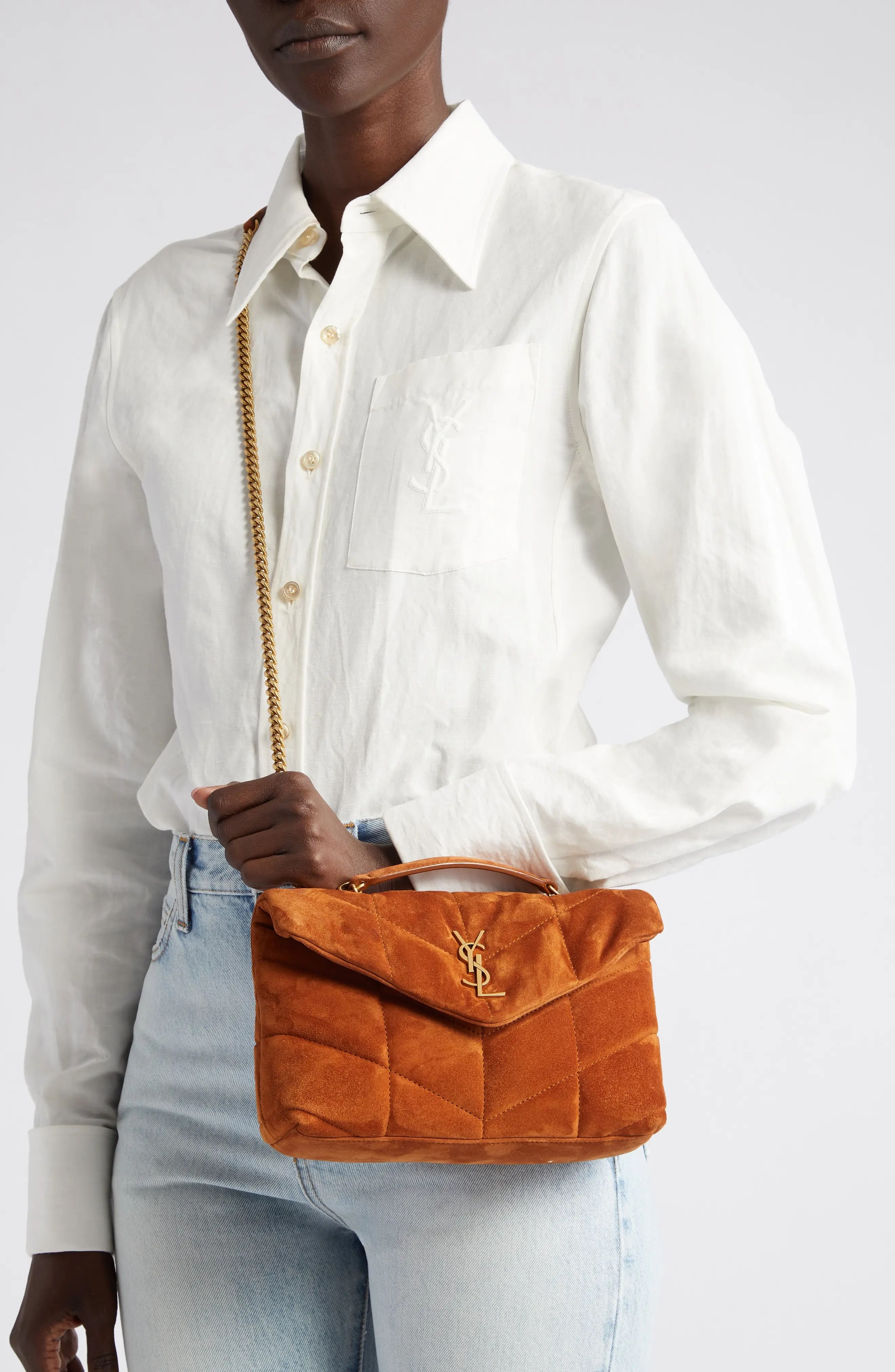 SAINT LAURENT Puffer Toy Suede Crossbody Bag