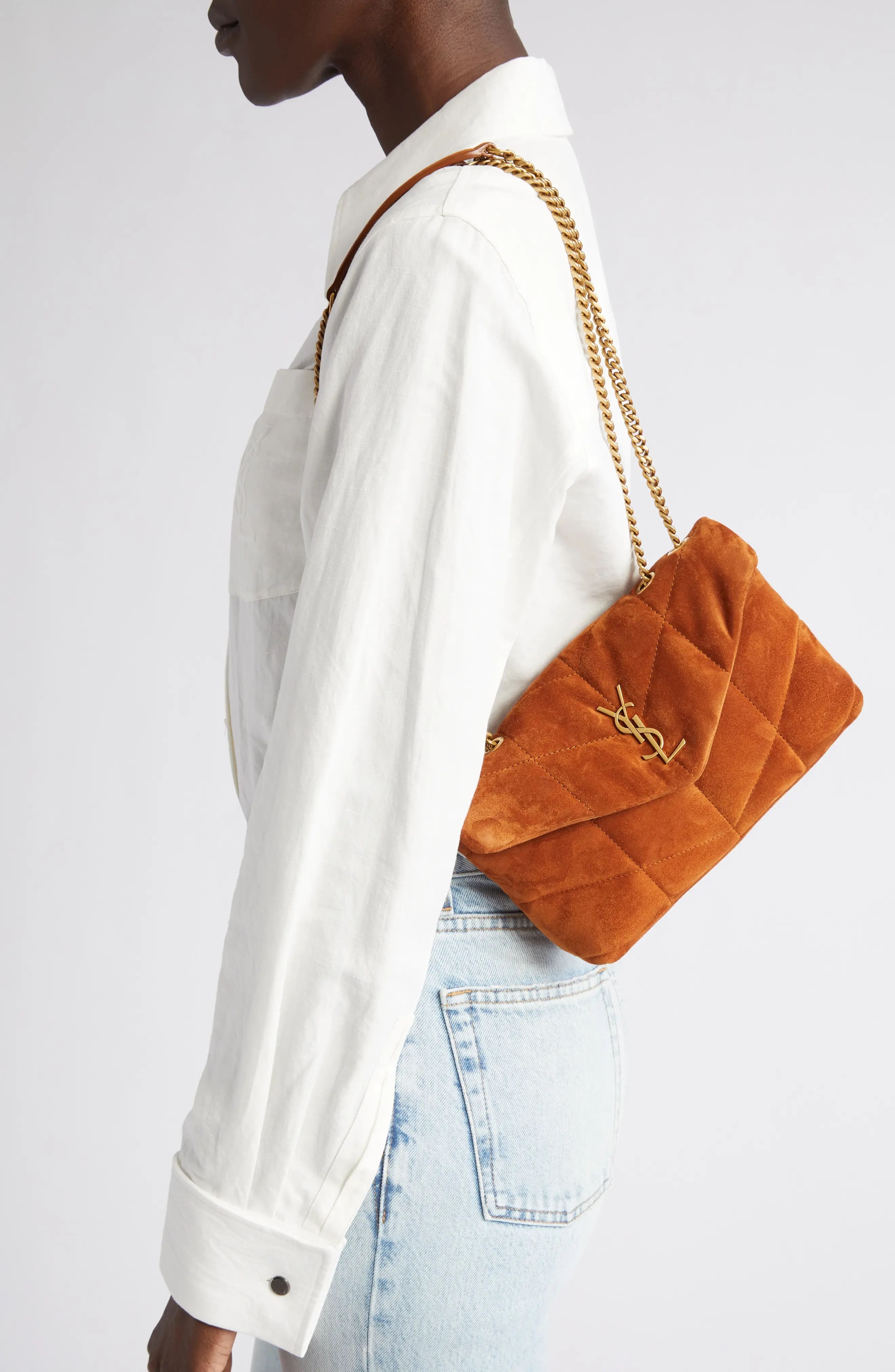 SAINT LAURENT Puffer Toy Suede Crossbody Bag